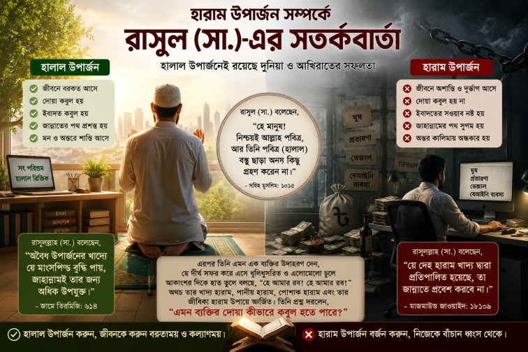 হারাম উপার্জন সম্পর্কে রাসুল (সা.)-এর সতর্কবার্তা